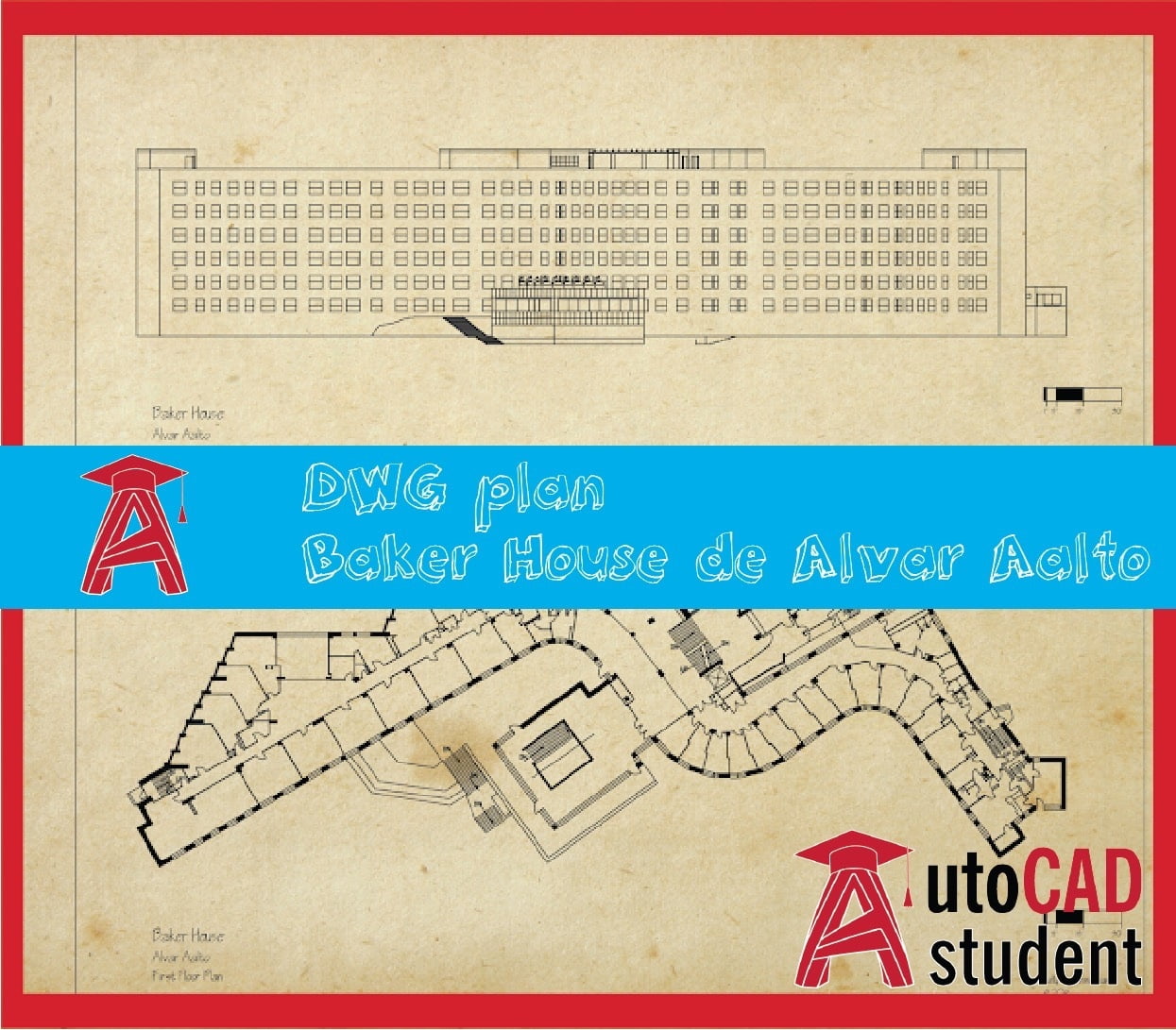 DWG Plan Baker House De Alvar Aalto AutoCAD Student